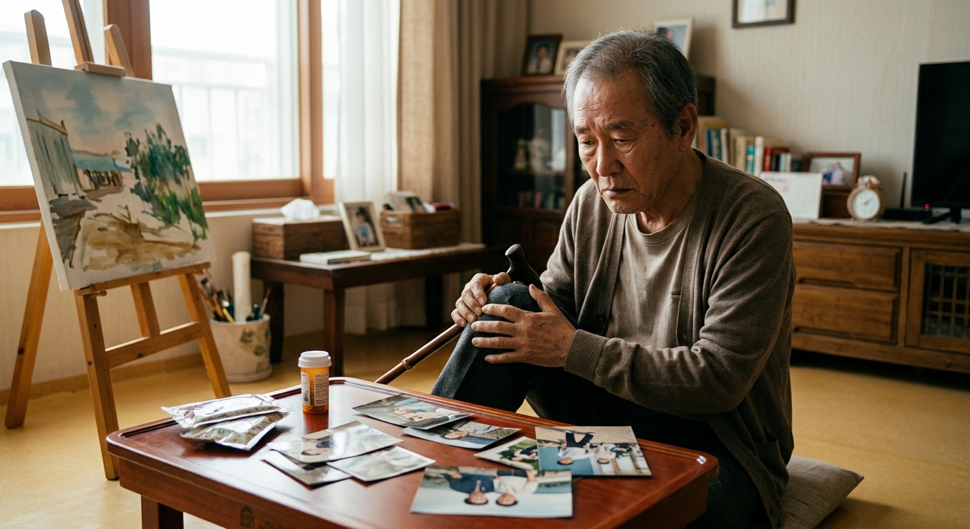공원에서 가볍게 걷기 운동을 하는 중장년의 건강한 일상