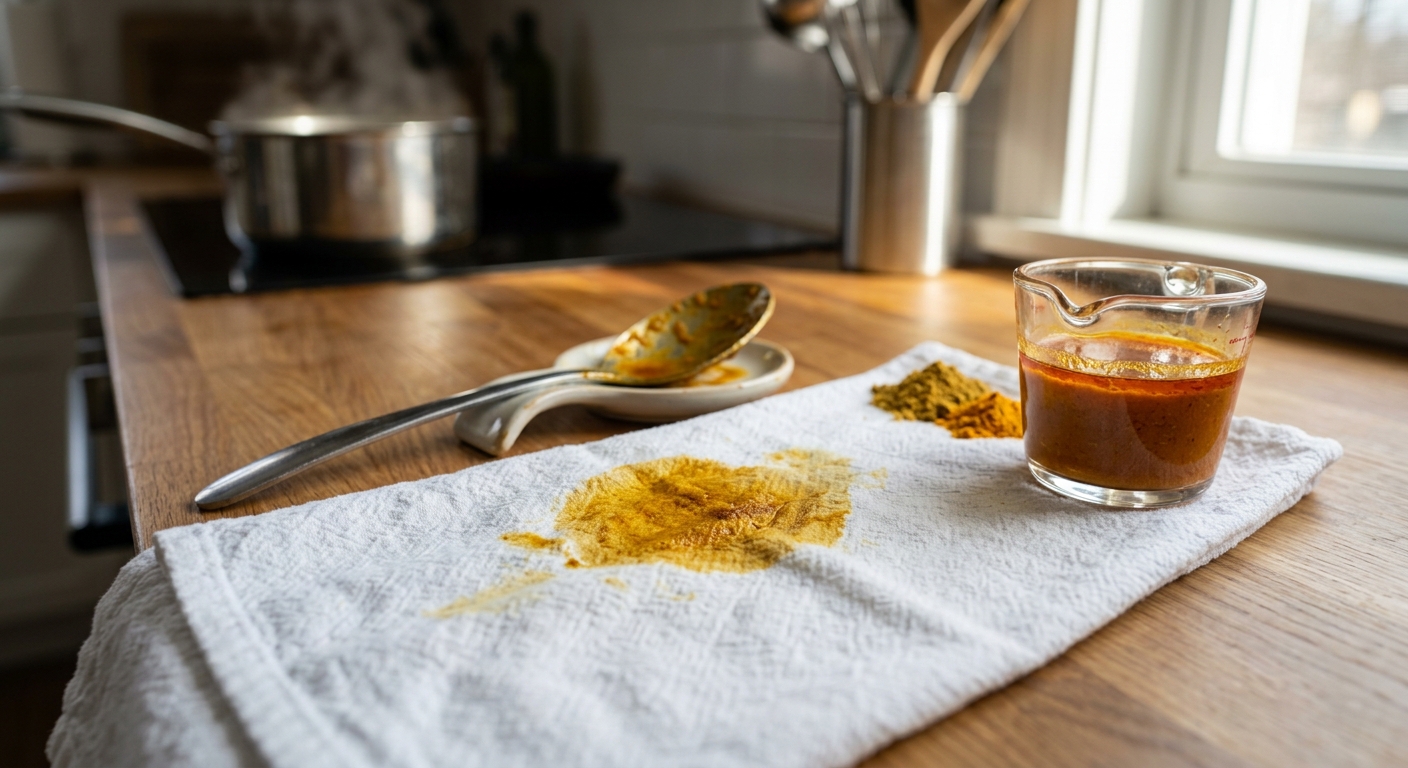 기름기 있는 카레 소스가 접시 표면에 묻어 있는 모습