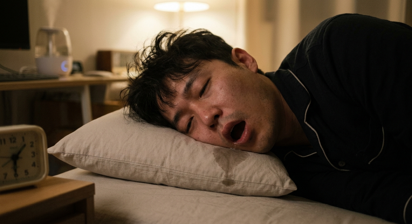 옆으로 누워 입을 벌리고 자는 사람의 수면 자세