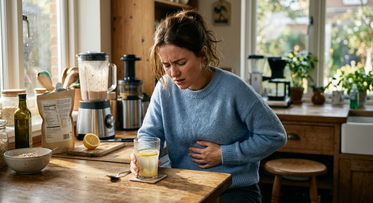 유리컵에 담긴 레몬수가 놓인 아침 식탁과 레몬 조각