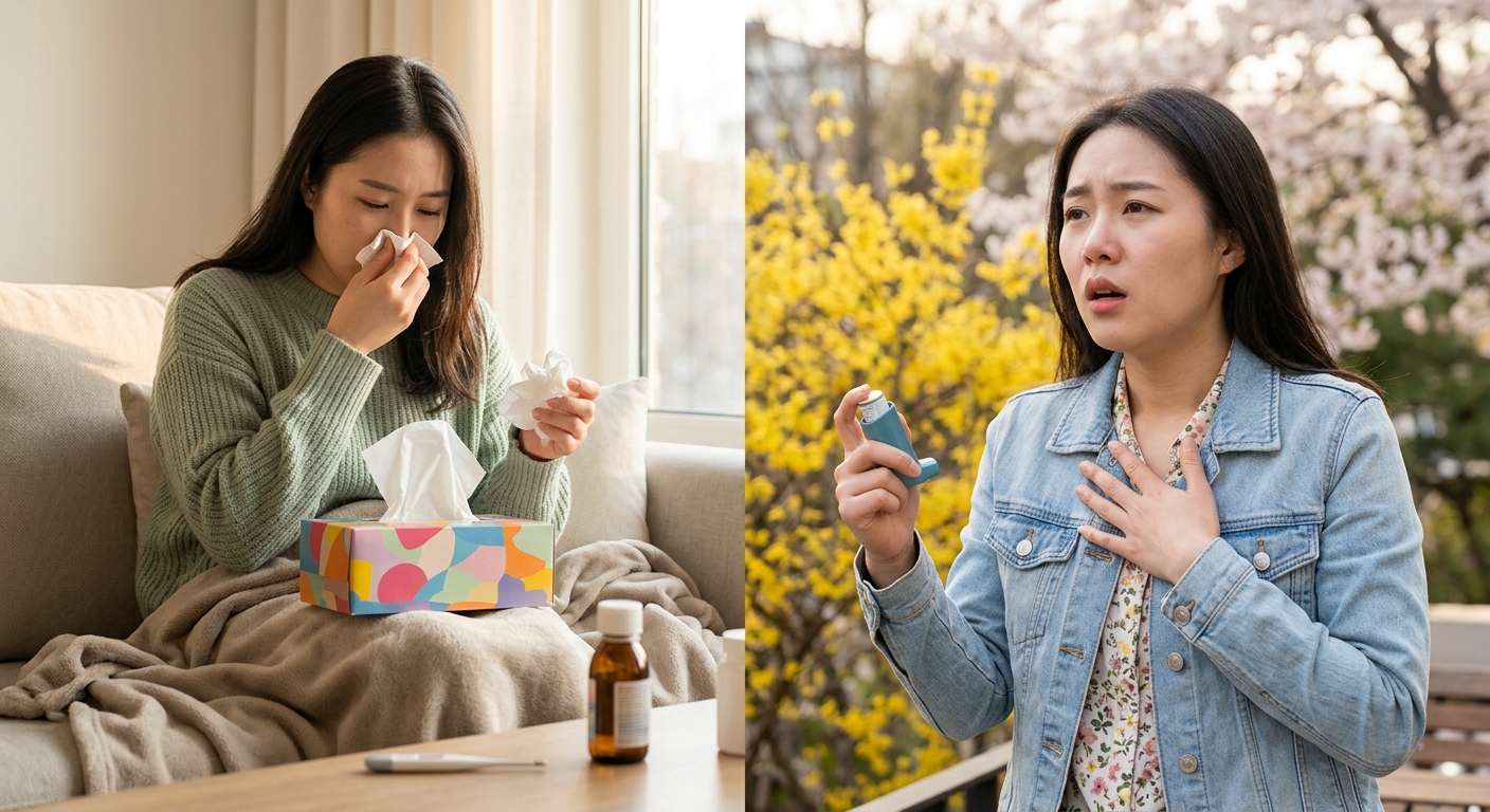 감기와 천식의 차이를 설명하는 건강 상담 장면