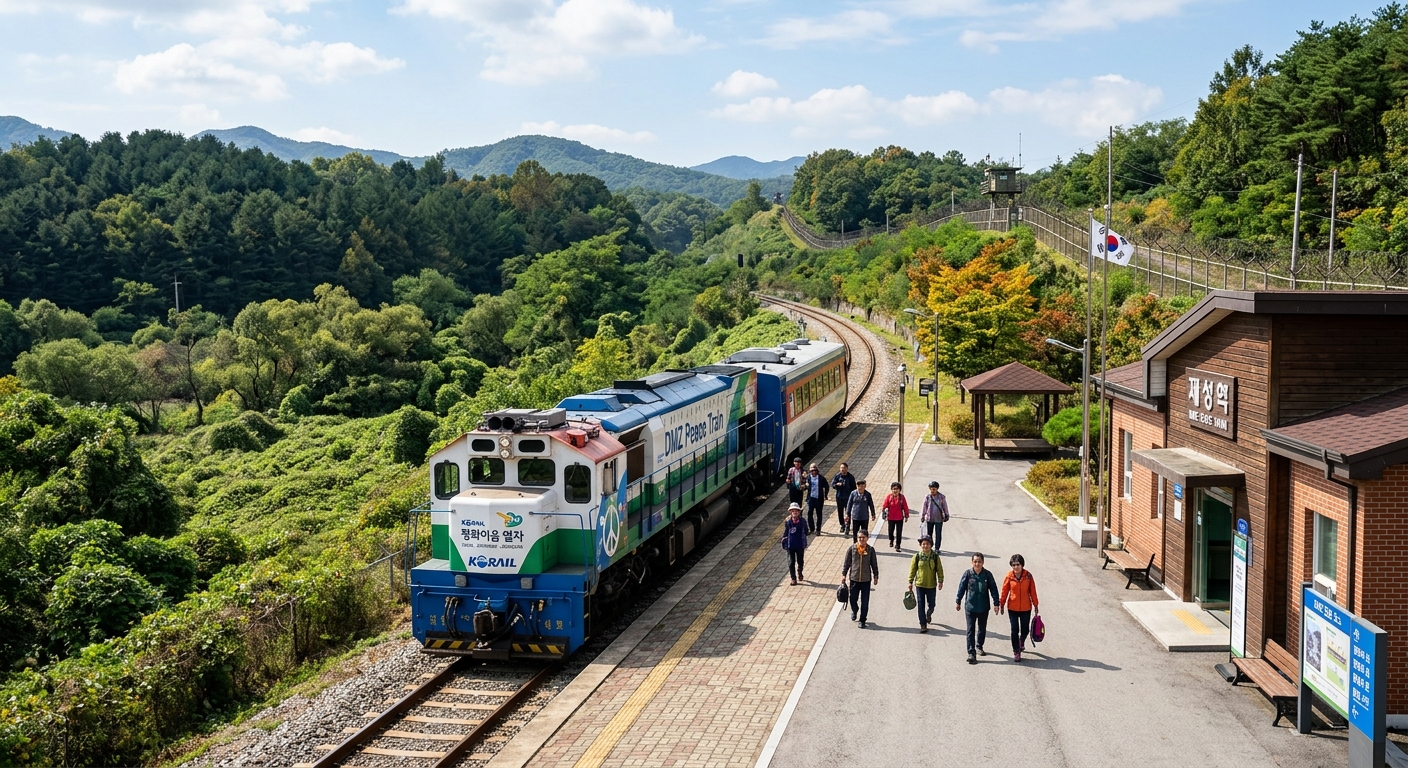 DMZ 평화이음 열차 여행 코스인 도라산역과 전망대, 땅굴 관련 이미지