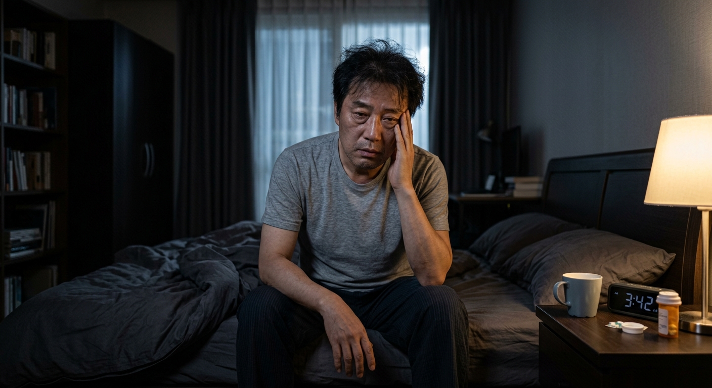 편안히 잠든 사람과 뇌 건강을 연상시키는 차분한 야간 분위기