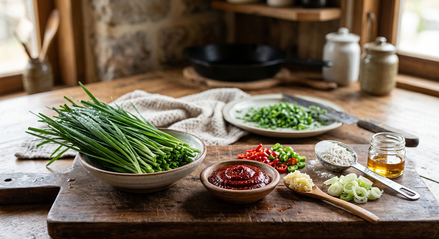 부추장떡을 만들기 위해 썰어둔 부추와 양파, 청양고추