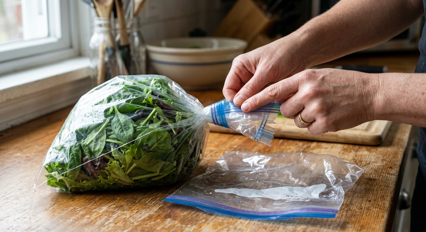 일반 비닐봉투 입구에 재활용 지퍼 라인을 연결해 밀폐하는 모습
