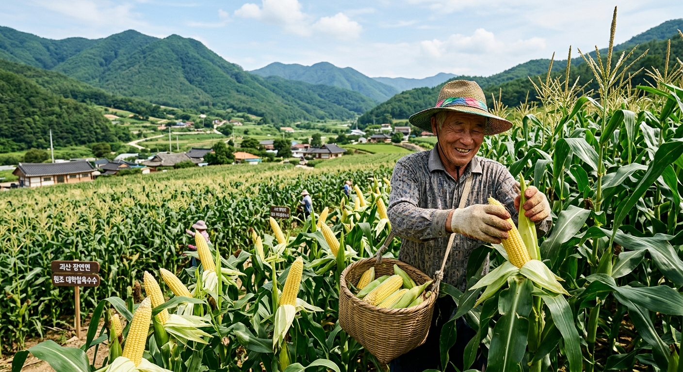 충북 괴산 장연면의 여름 옥수수밭 전경
