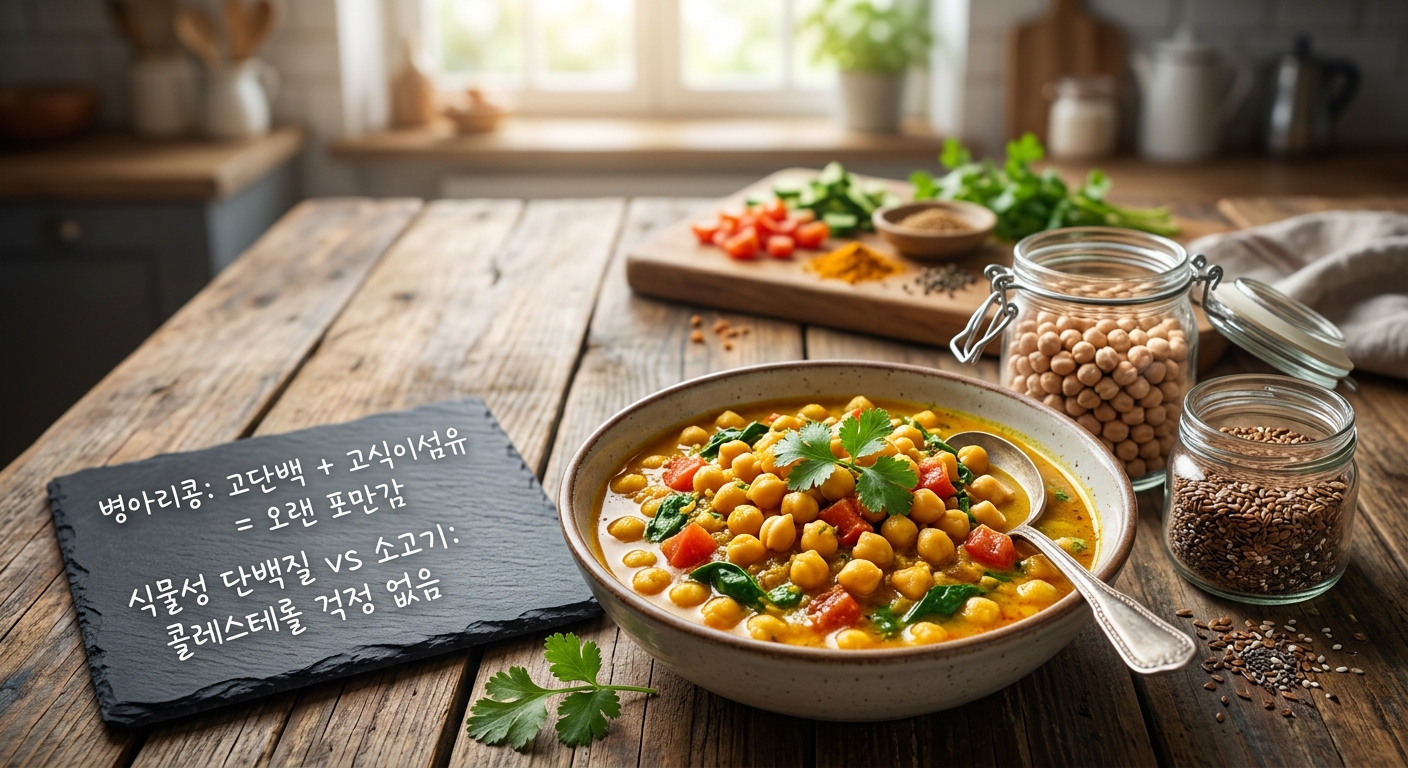 샐러드와 함께 담긴 병아리콩 요리 클로즈업