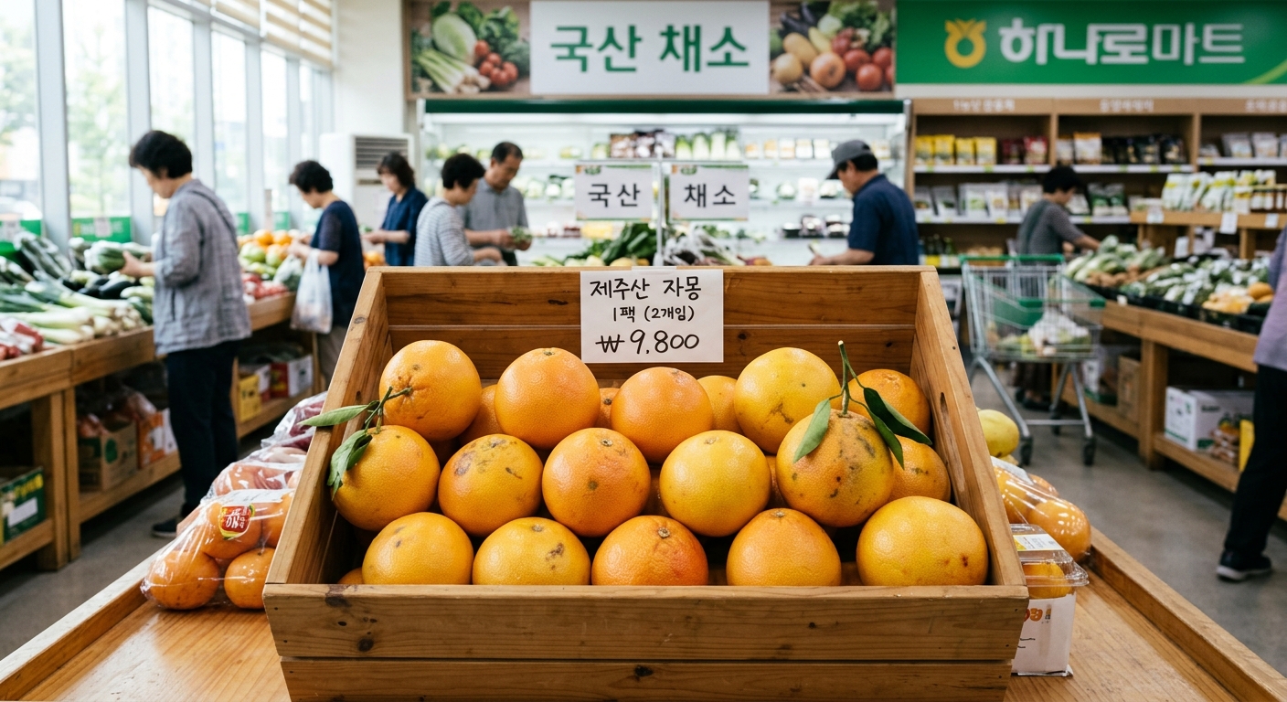갓 수확한 제주 자몽의 신선한 과육과 껍질을 보여주는 모습