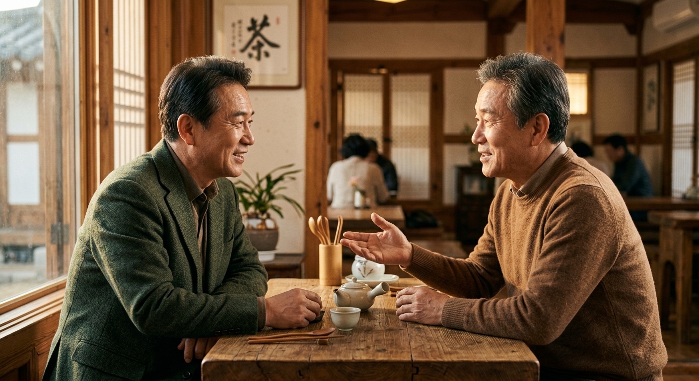 약속을 지키며 악수하는 중장년 두 사람의 신뢰 있는 장면