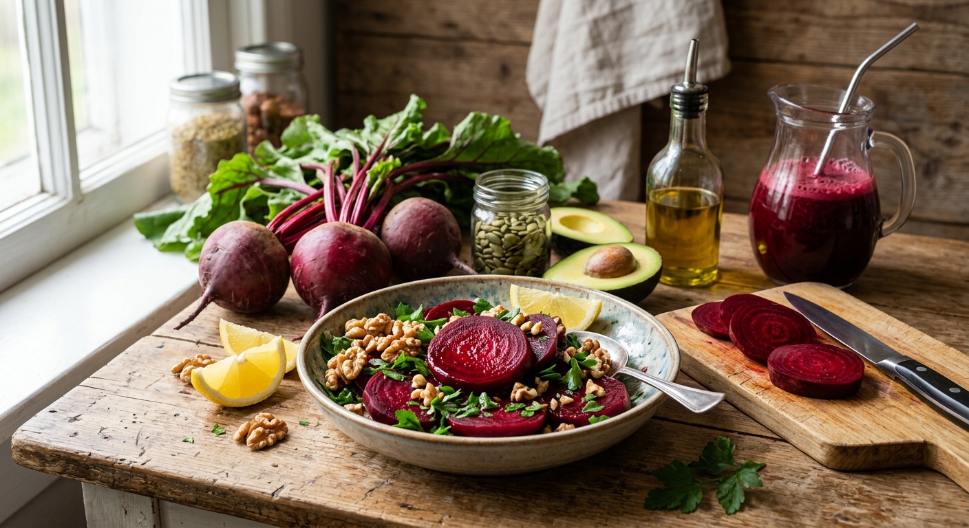 둥글게 썬 비트 조각들이 접시에 담긴 모습