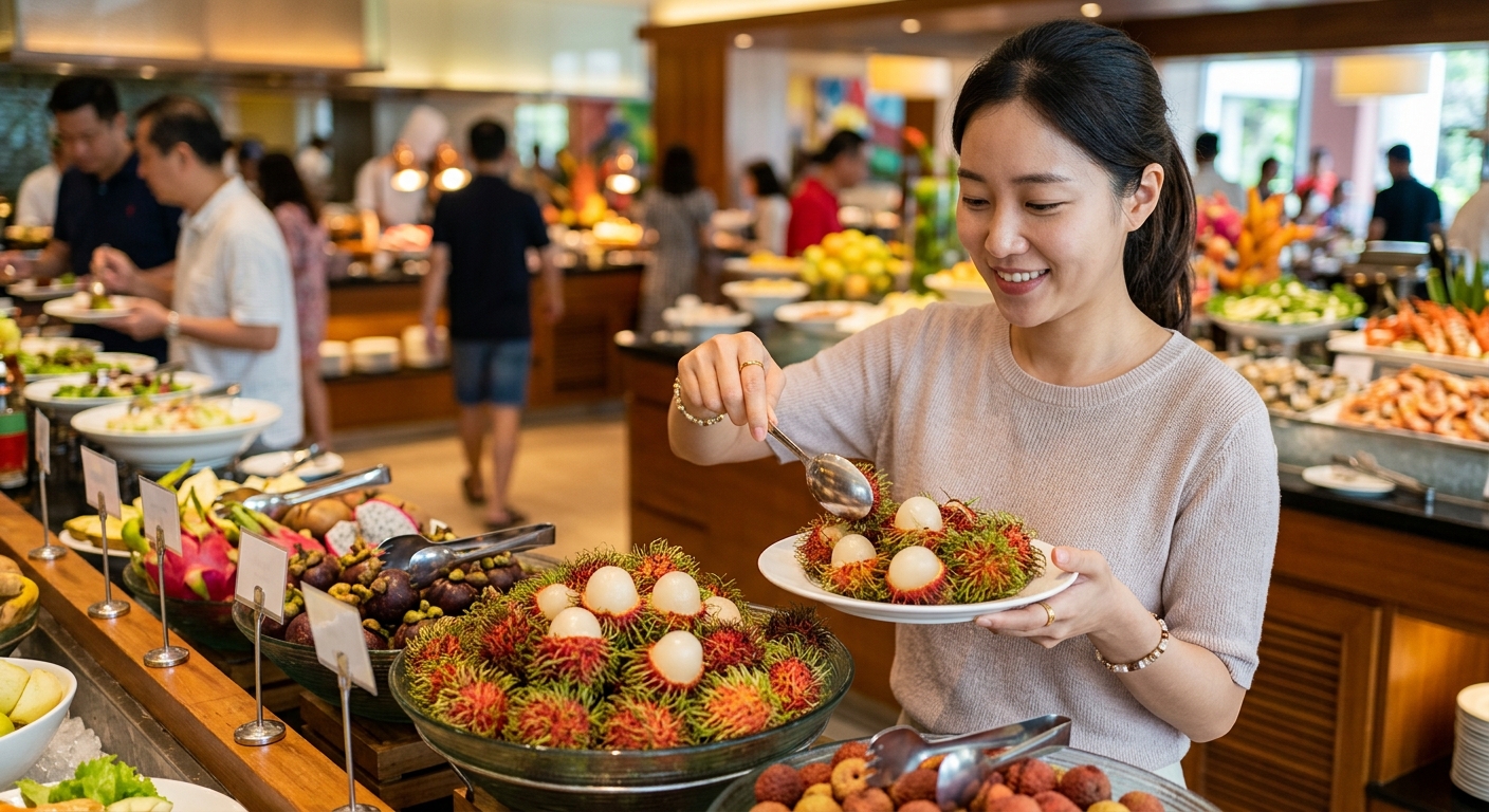 껍질을 벗긴 람부탄 과육과 붉은 껍질이 함께 놓인 모습