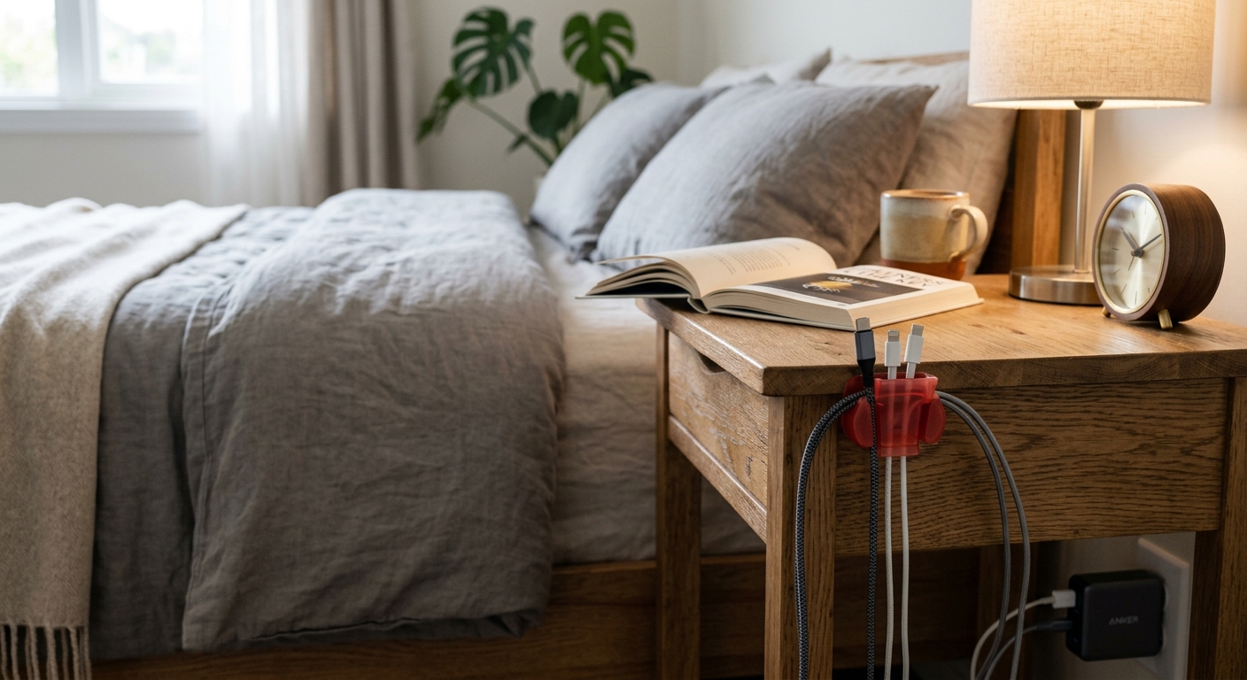 깨끗이 씻은 플라스틱 속마개를 테이블 옆면에 부착하는 모습