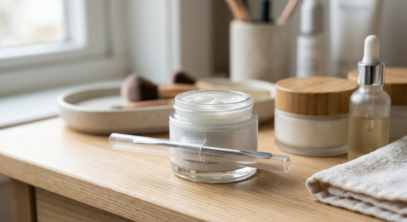 버블티 빨대를 활용해 화장품 통 옆에 스파츌라 보관 공간을 만든 모습