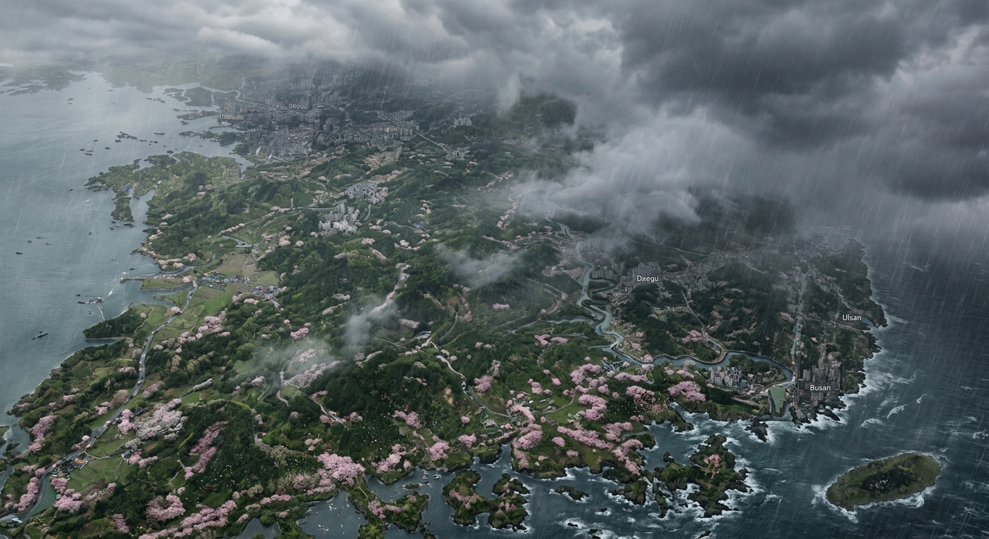 수도권과 남부 지방의 예상 강수량 차이를 확인하는 날씨 정보 이미지