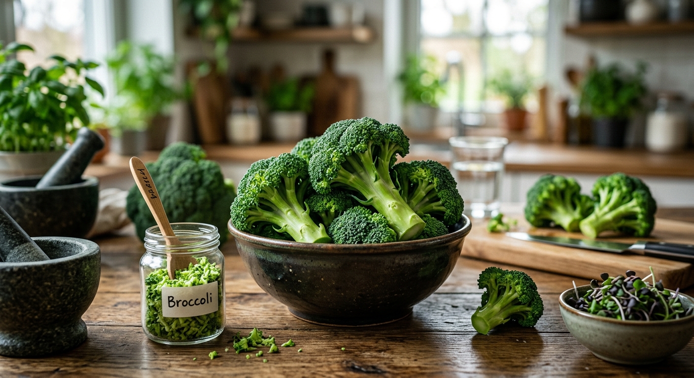 브로콜리와 다양한 채소가 함께 담긴 건강한 식사 한 접시