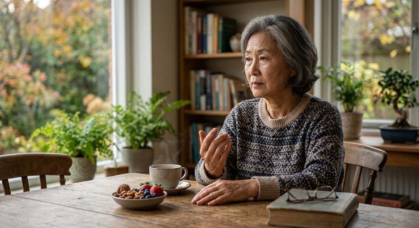 공원에서 천천히 걷기 운동을 하는 노년층의 건강한 일상