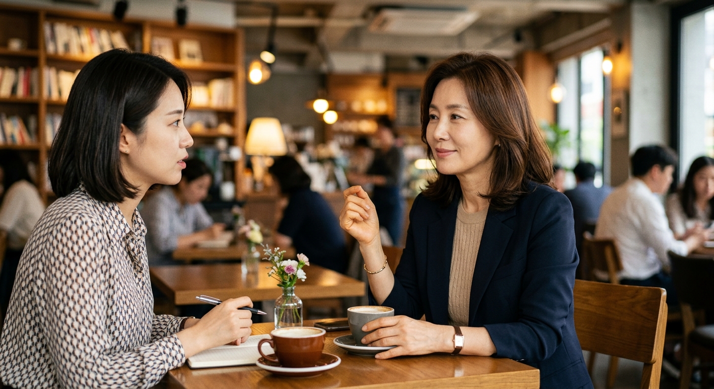사적인 질문을 받고 난처한 표정으로 웃는 직장인의 모습
