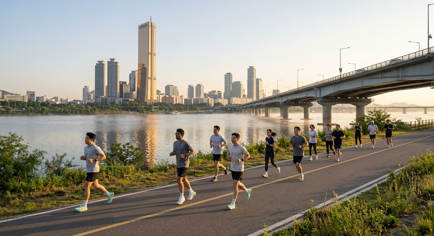 여의도공원 출발 후 마포대교까지 이어지는 서울 도심 러닝 코스 풍경