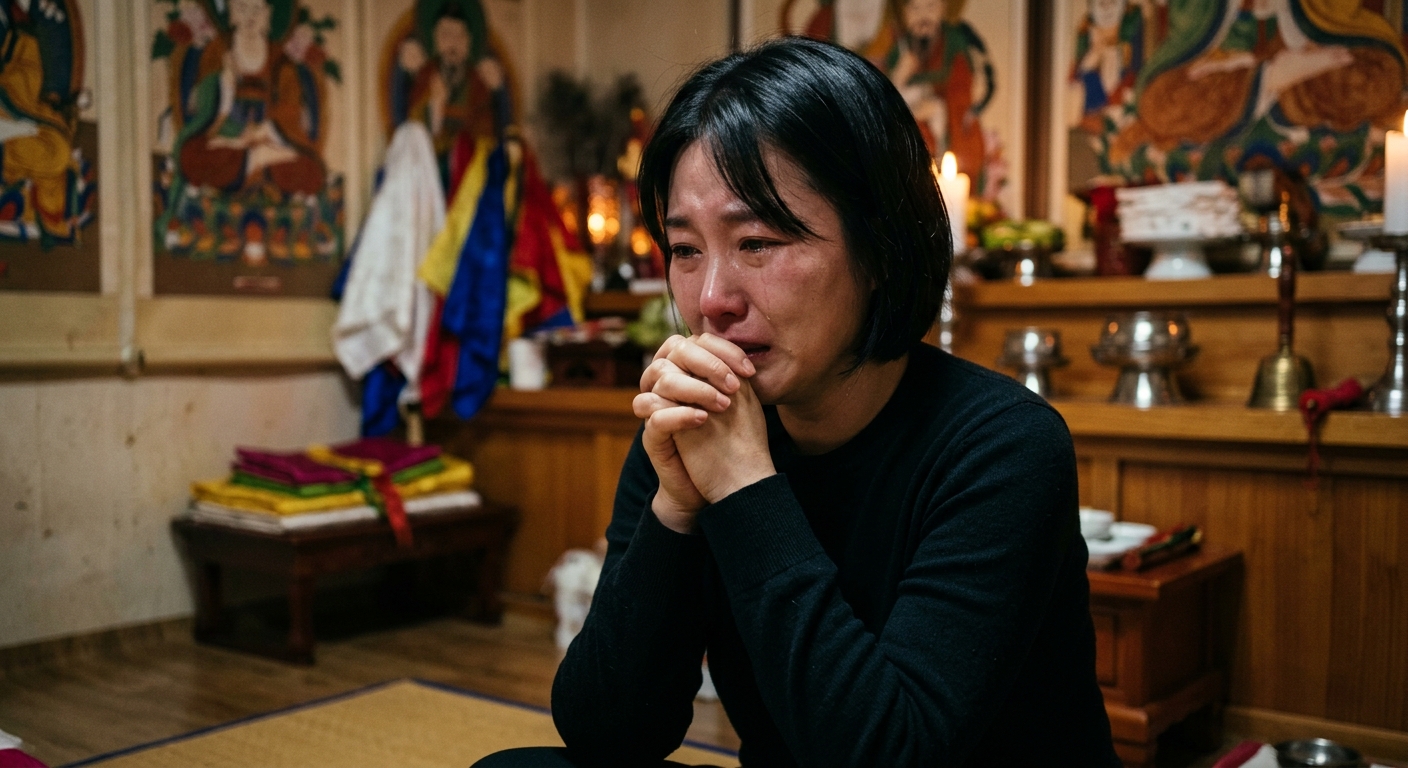 인생의 갈림길에서 깊은 고민과 갈등을 겪는 여성의 감정을 담은 이미지