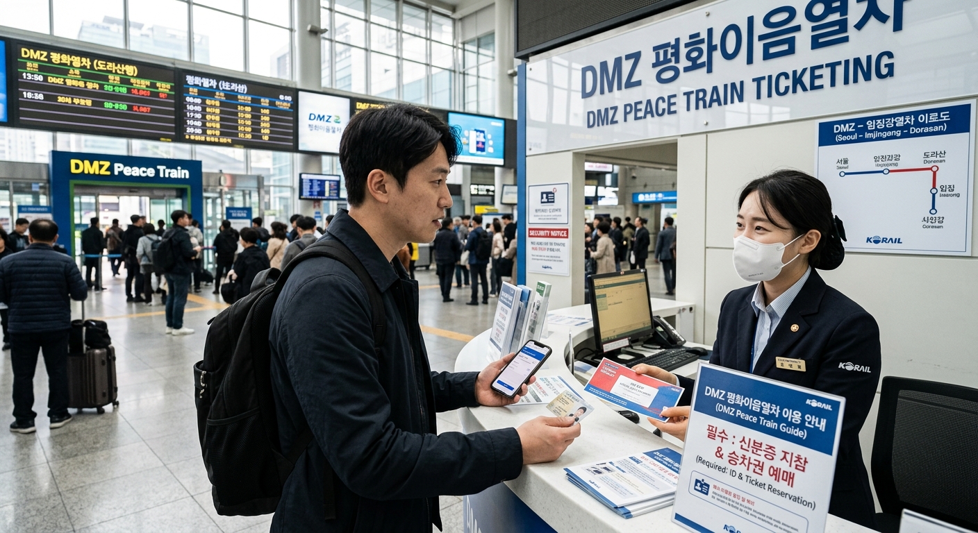 DMZ 관광열차 예약 화면을 확인하는 여행 준비 모습