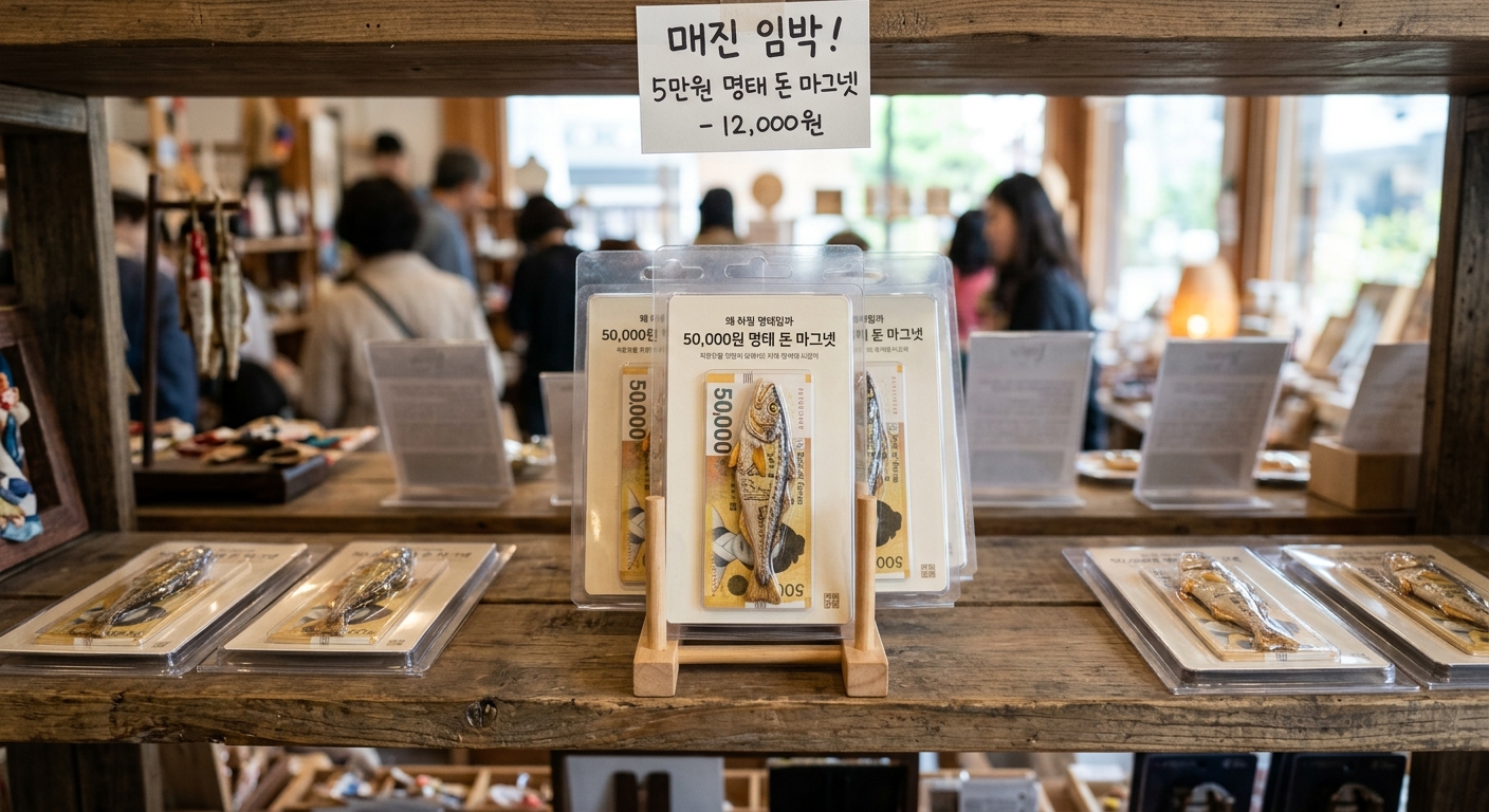 행운과 재물을 상징하는 명태 모양의 현대적 자석 오브제