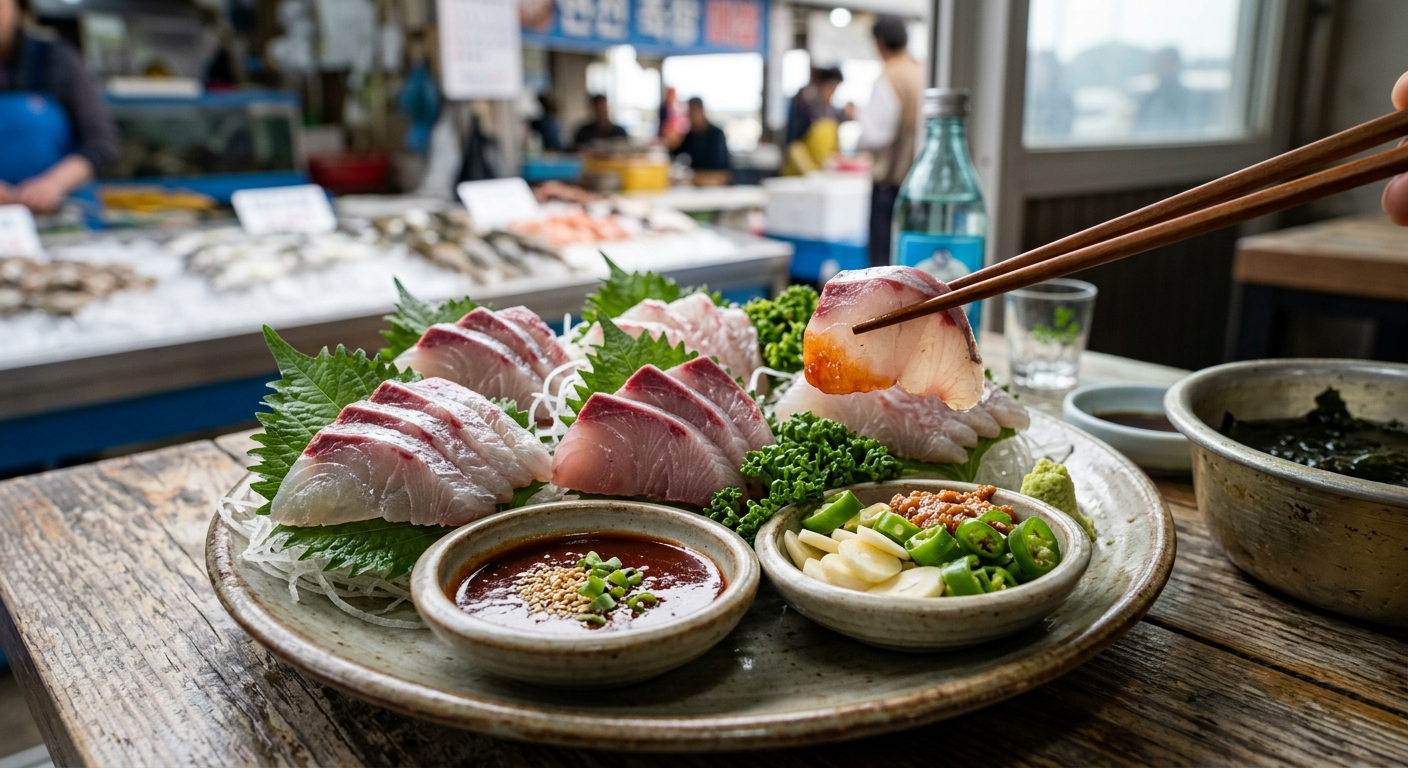 맑은 바다에서 잡힌 신선한 숭어를 보여주는 장면