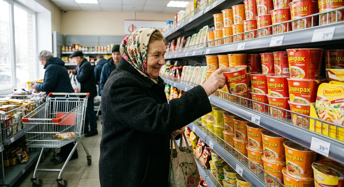 경제 위기 속에서도 운영을 이어가는 식품 브랜드를 상징하는 마트 장면