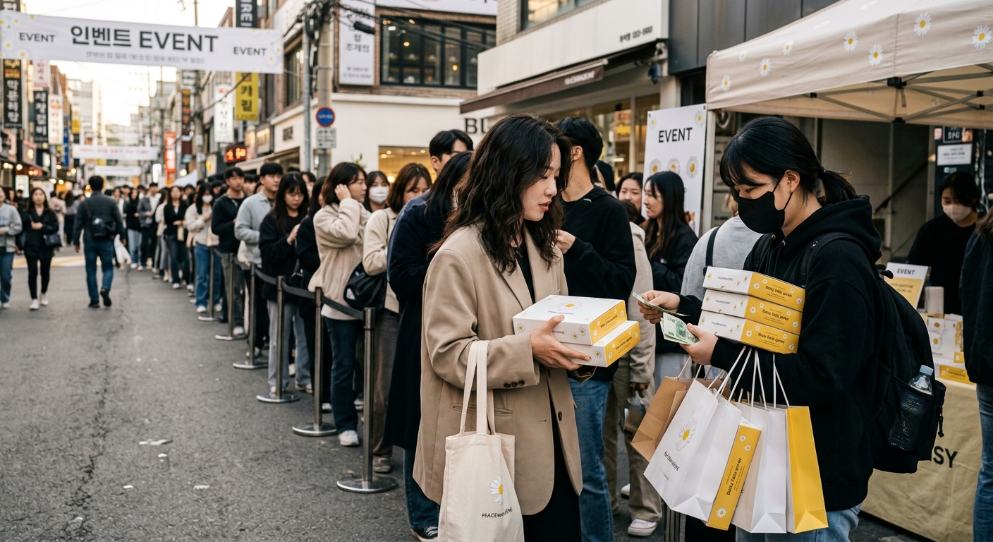 희소성 높은 팝업 디저트를 구매하려는 소비 심리를 표현한 장면