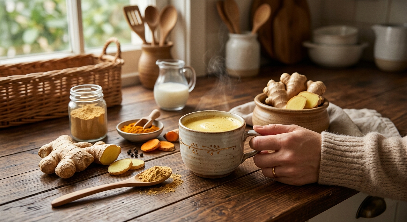 따뜻한 우유 음료를 두 손으로 감싸 쥔 장면