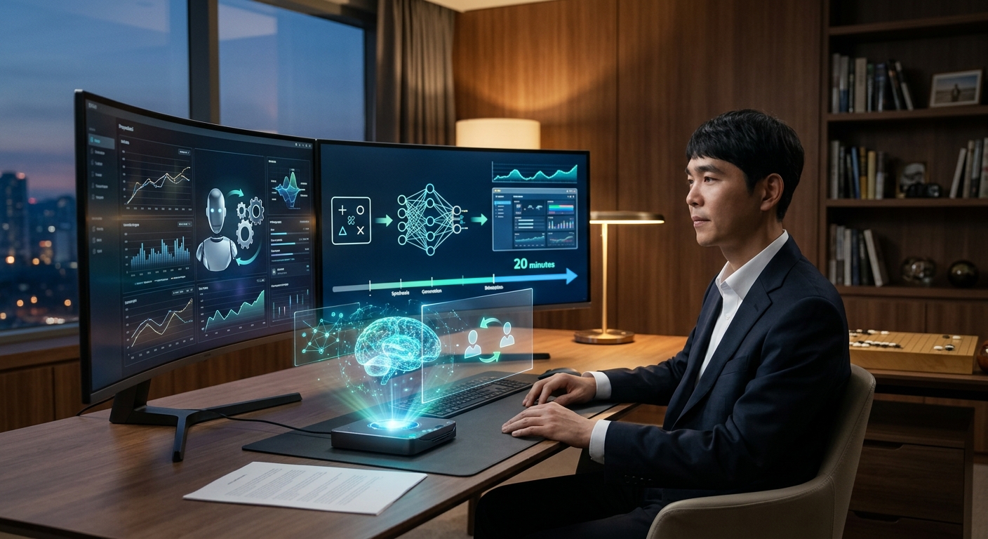 프로젝트 매니저 개발자 디자이너 역할을 수행하는 여러 AI 에이전트가 연결된 미래형 작업 흐름 이미지