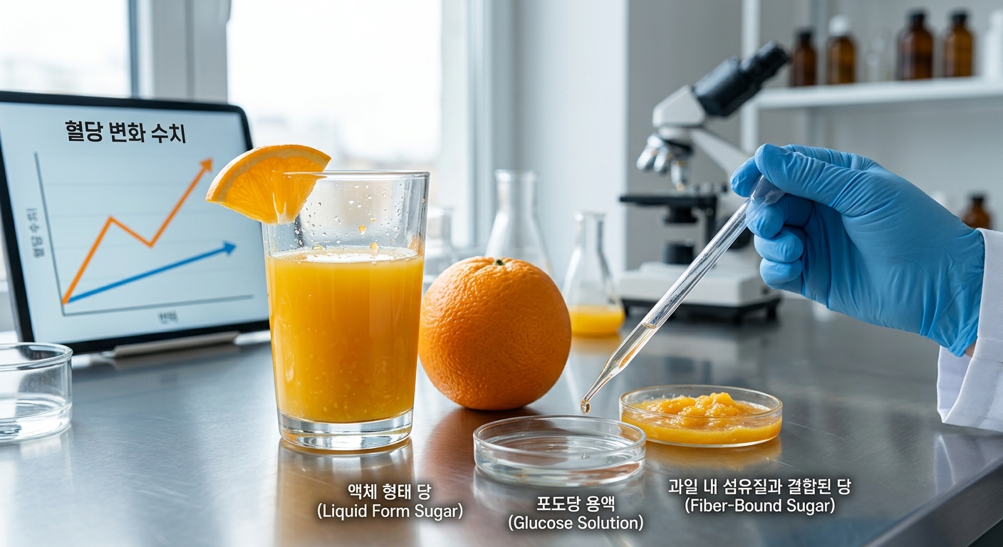 아침 식탁에서 과일주스를 마시는 모습과 빈 컵이 보이는 장면