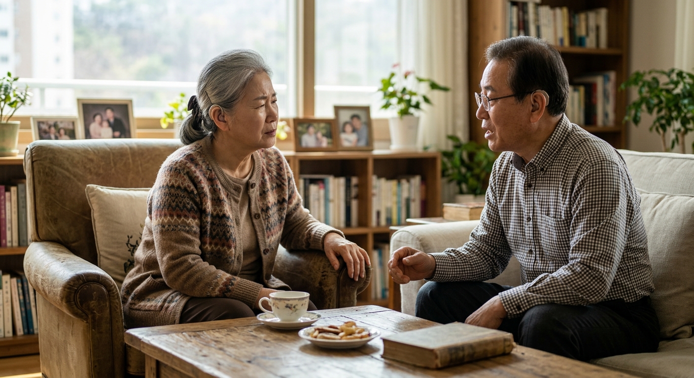 건강한 치아로 음식을 씹는 노년층의 클로즈업 장면