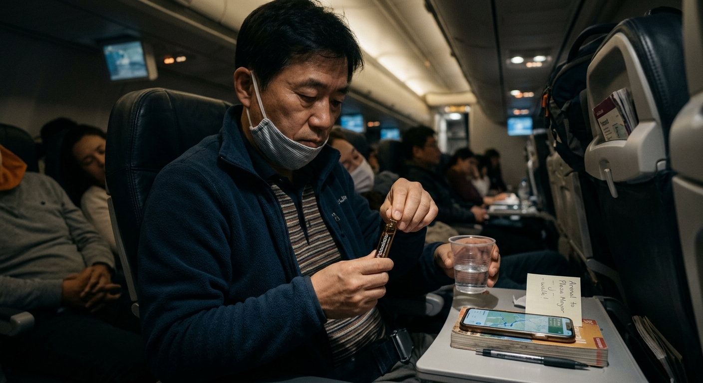 공항과 여행지에서 피로 관리를 준비하는 50대 여행자