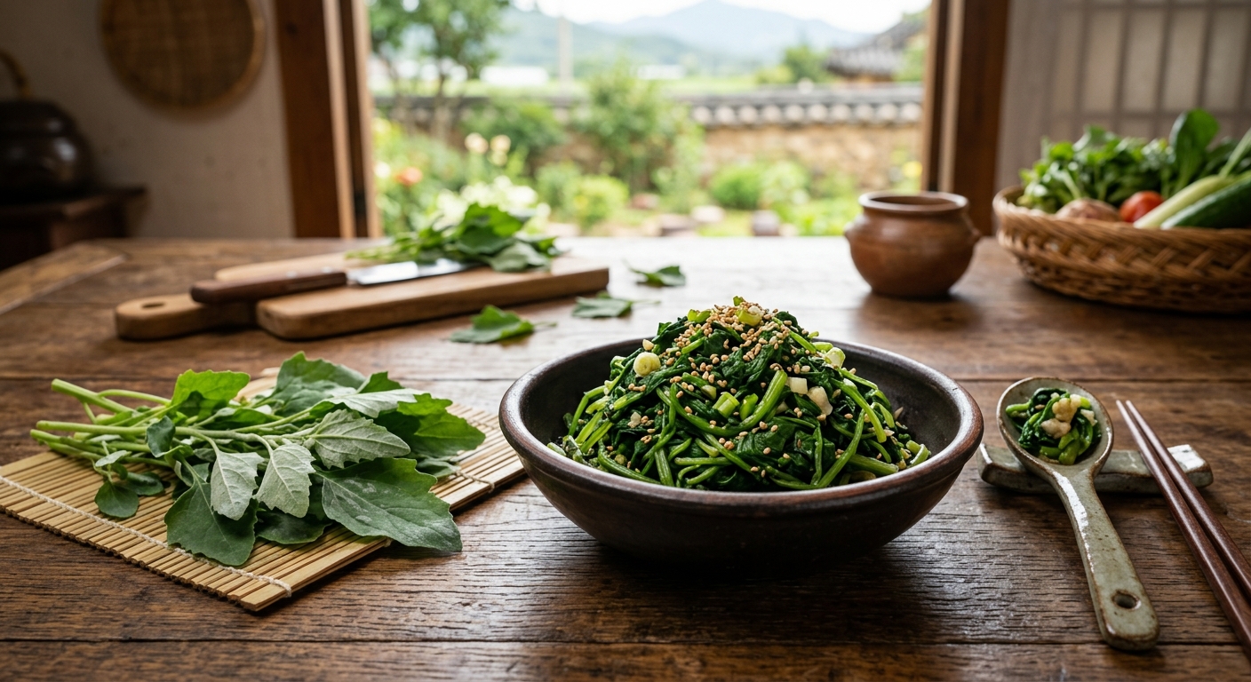 부드럽게 무쳐낸 명아주나물 반찬