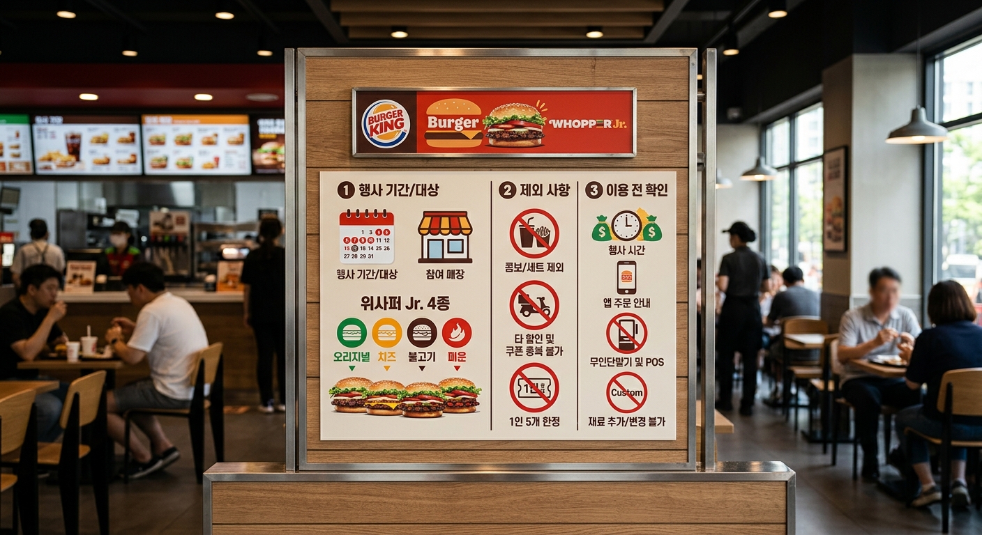 버거킹 할인 행사 조건과 제외 사항을 확인하는 매장 주문 상황 이미지
