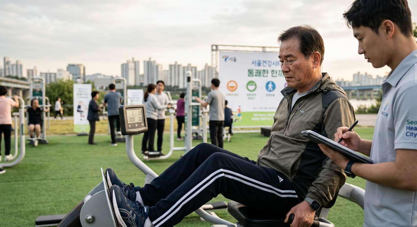 체력 측정 장비를 활용해 신체 능력을 점검하는 시민의 모습