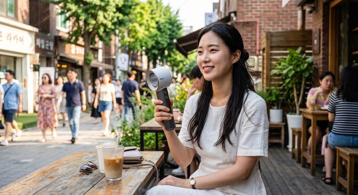 목걸이형 스트랩과 가방 클립이 함께 구성된 휴대용 선풍기 이미지