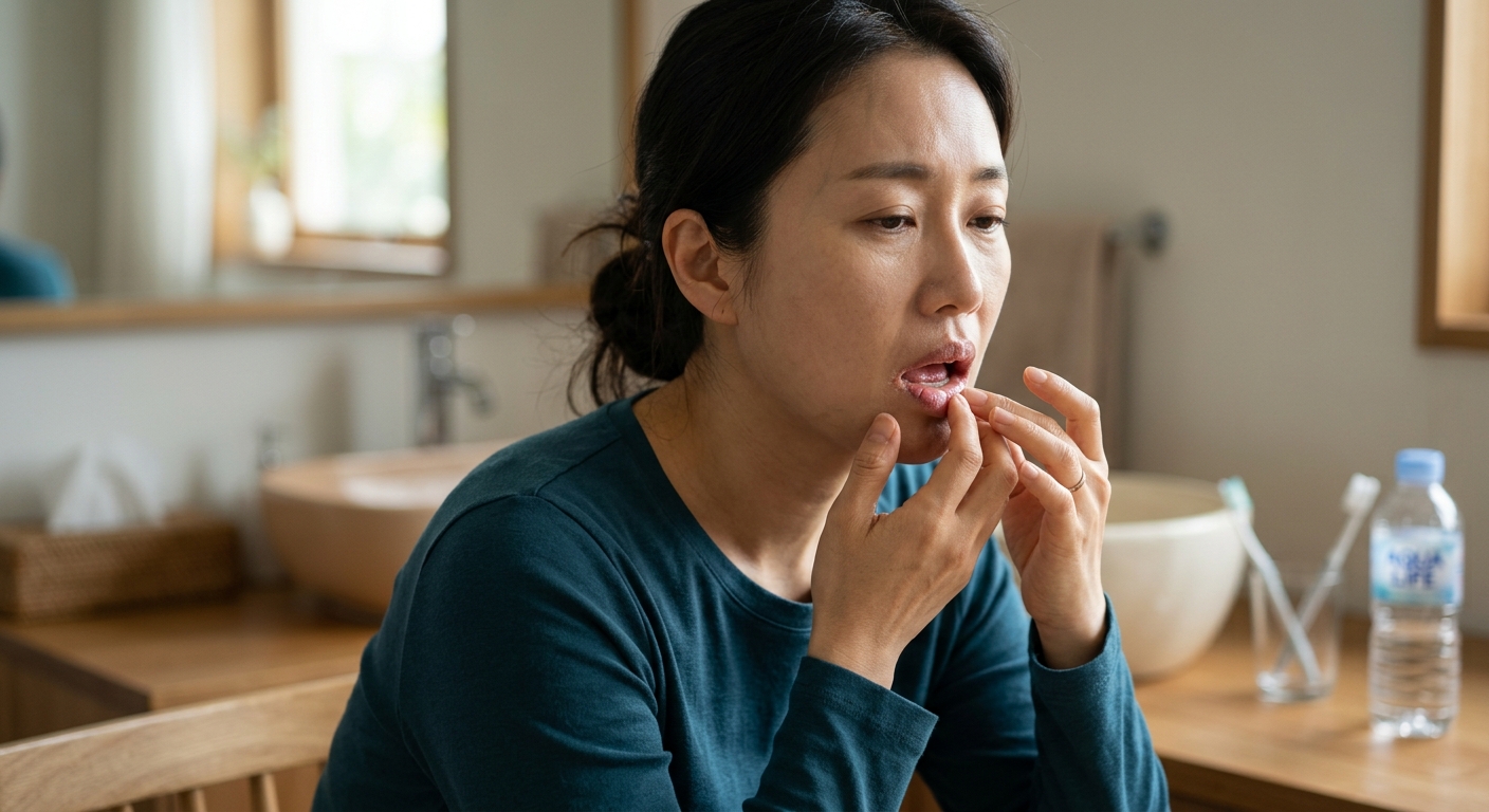 구강건조 예방을 위해 물을 마시는 사람의 모습