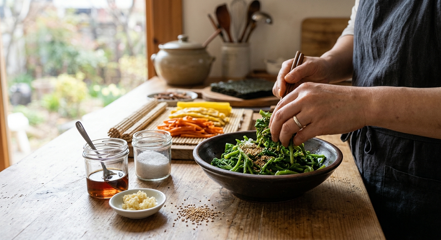 김밥용으로 밑간해 정리한 엄나무순 나물