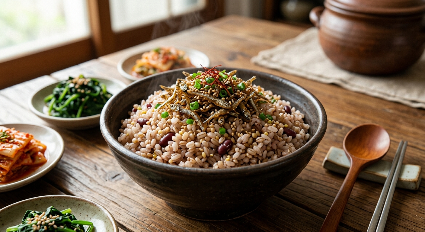 팬에 잔멸치를 살짝 볶아 준비하는 모습