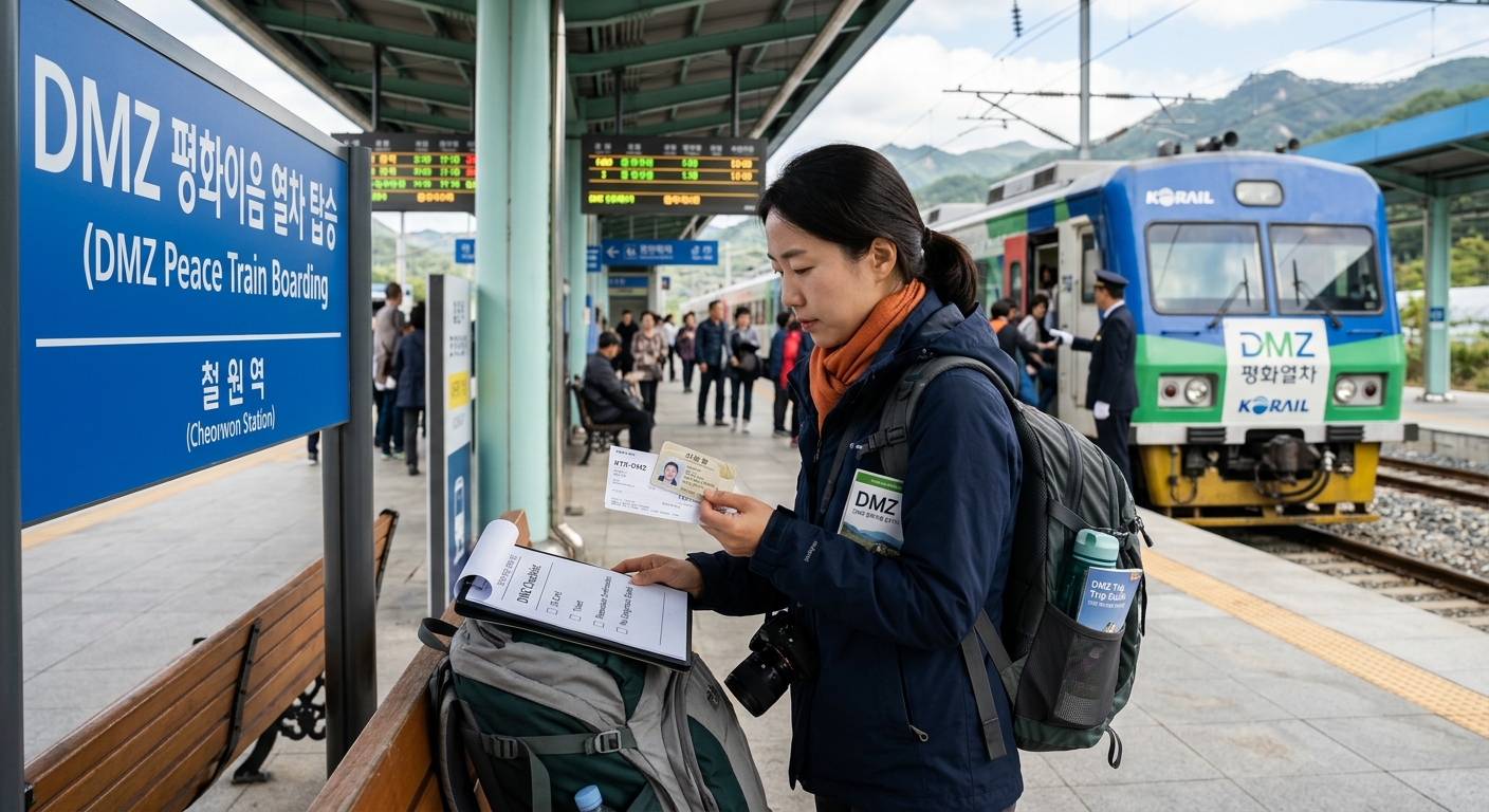 DMZ 열차 탑승을 위해 신분증과 여행 준비물을 챙긴 모습