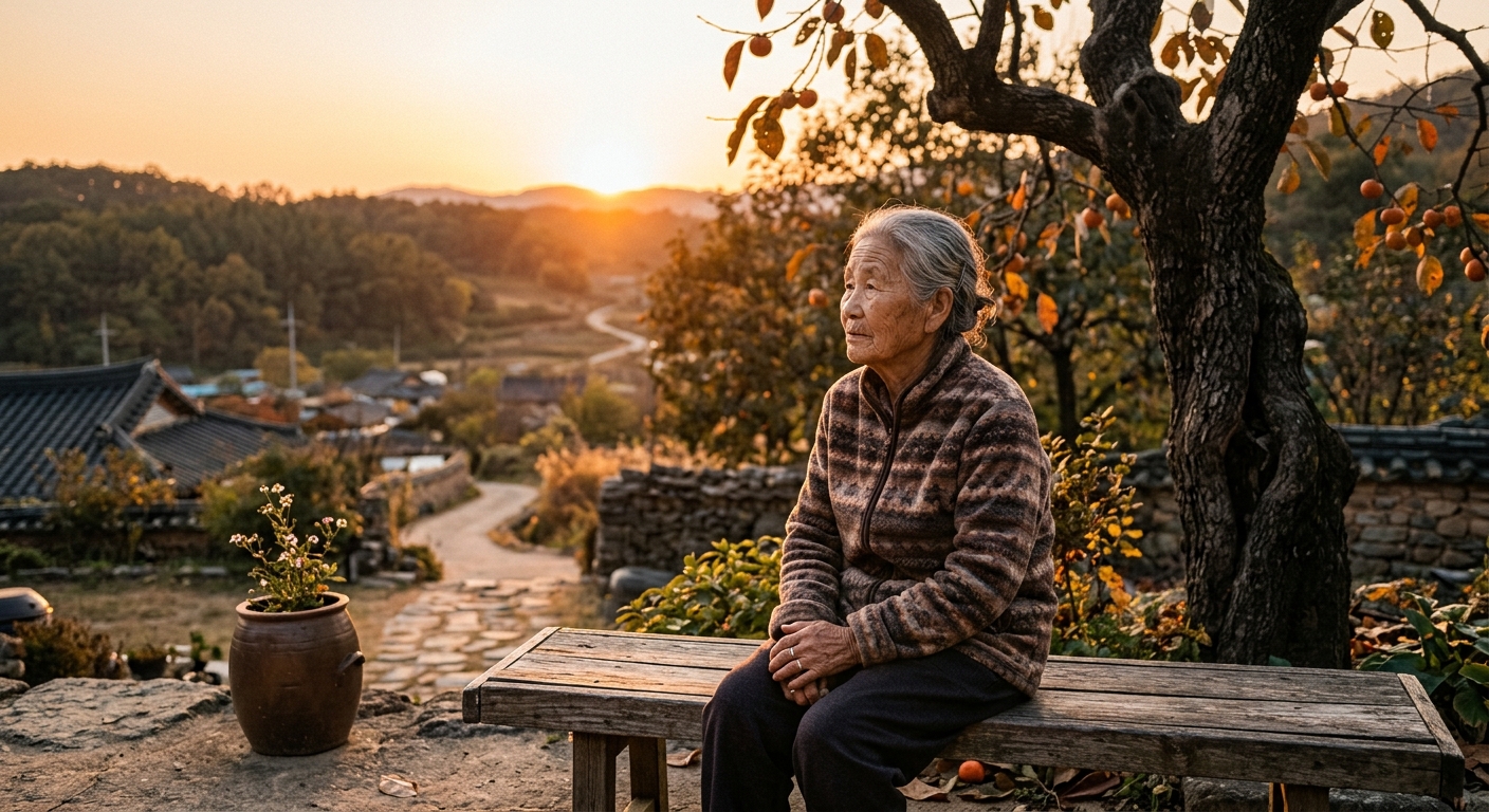 해 질 무렵 넓은 길을 바라보며 긴 호흡으로 생각에 잠긴 사람