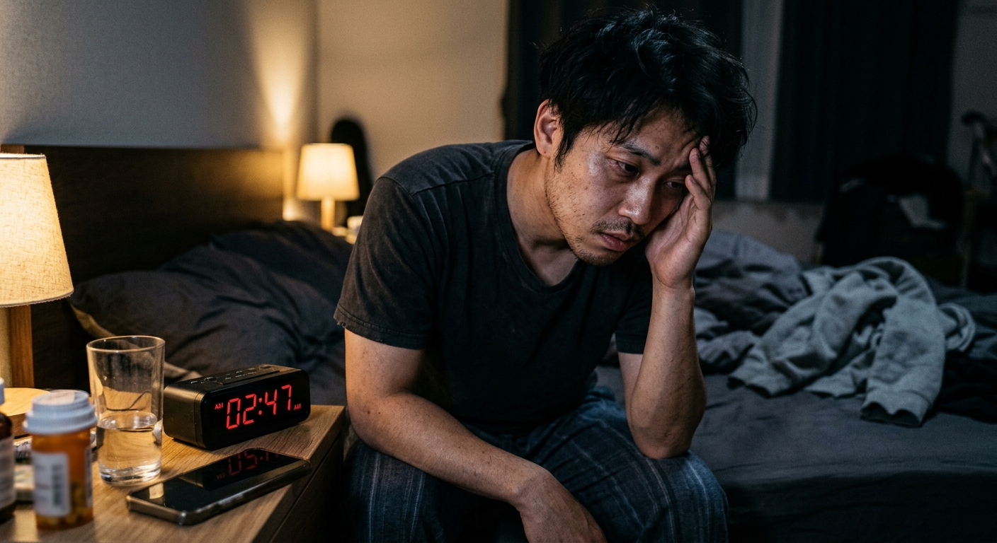 이른 아침 출근 준비를 하며 피곤해하는 젊은 직장인