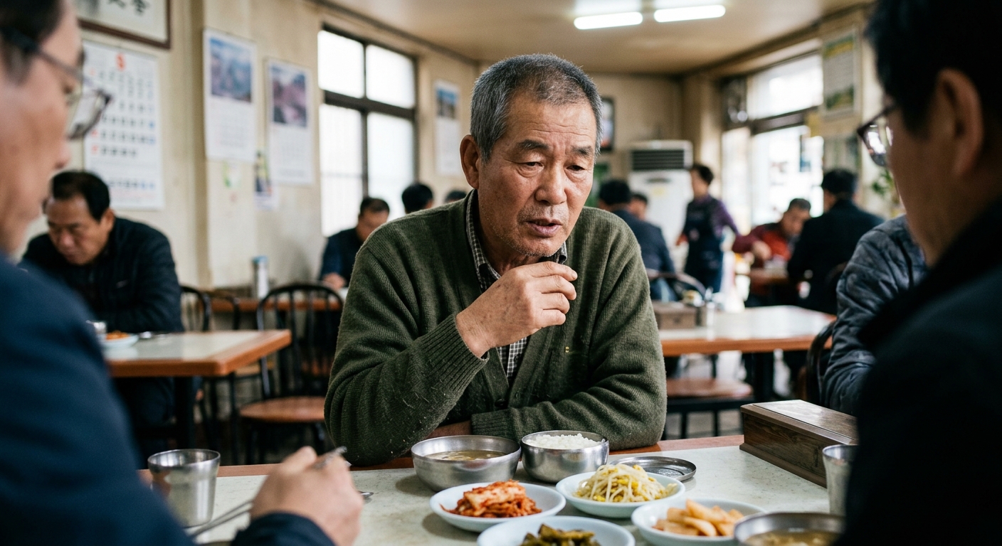한 사람이 한숨 쉬며 부족함을 토로하고 주변 사람들은 피곤한 표정을 짓는 장면