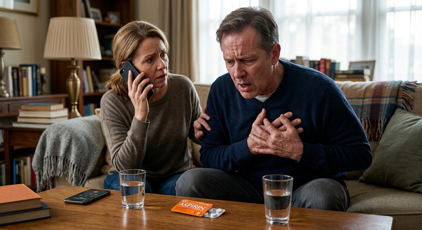 응급약 상자 속 아스피린과 물컵이 놓인 장면