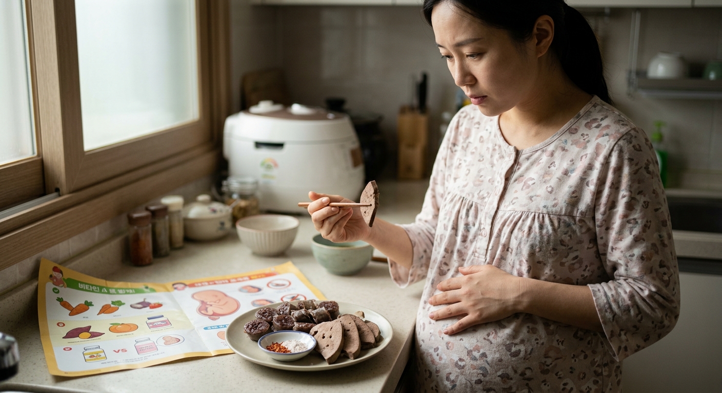 임신 초기 달력을 보며 식단을 관리하는 여성의 모습