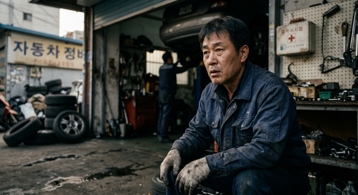 안전모와 작업 장비가 놓인 소규모 작업 현장 이미지