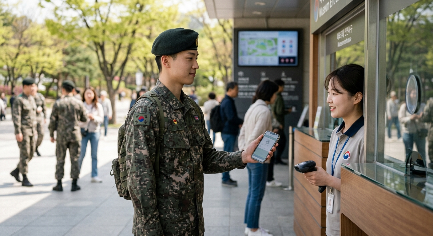 예비군앱 화면과 신분 확인 자료를 준비하는 스마트폰 사용자