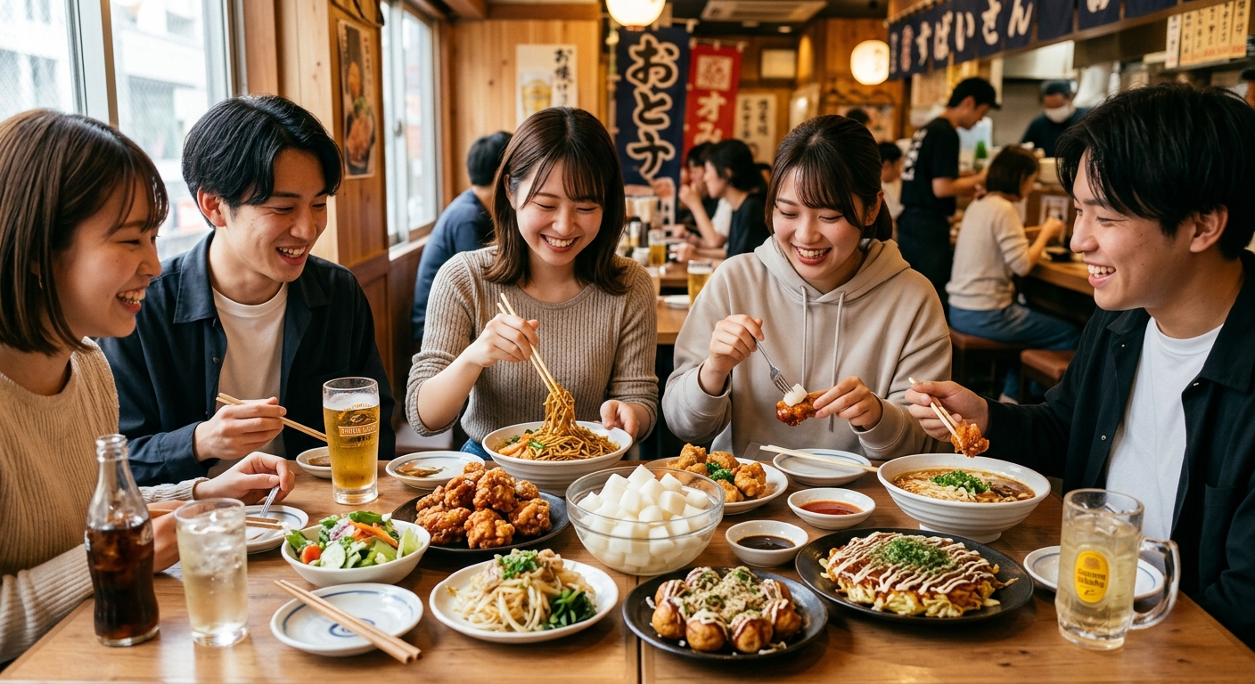 잘게 썬 치킨무를 곁들인 덮밥과 간편식 테이블 사진