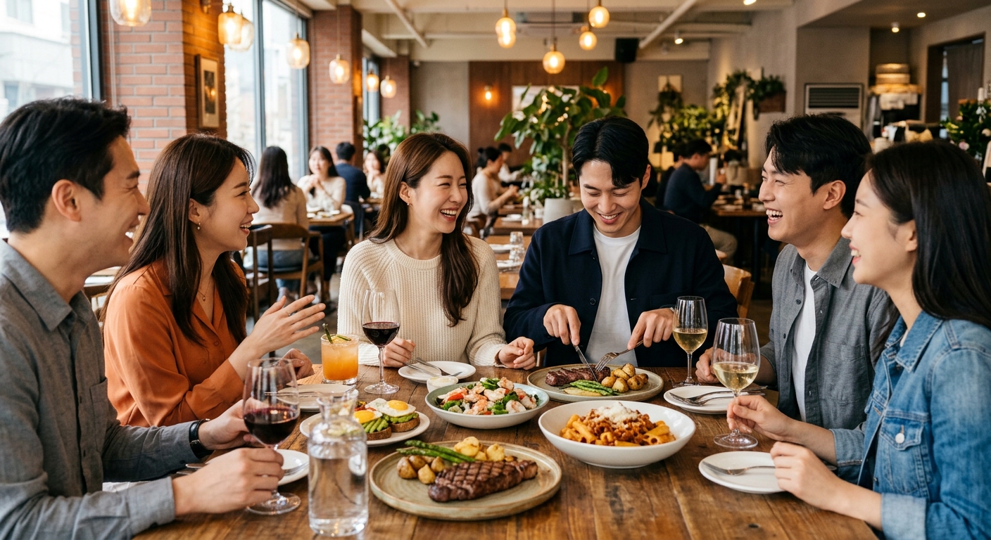 데이트와 브런치에 적합한 조용하고 세련된 강남 레스토랑 내부 전경